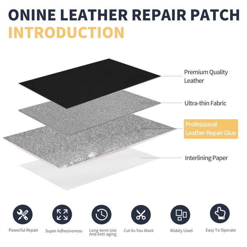 ONine Leather Repair Patch Leather Repair Tape  3 x 60 inches Leather Repair Patch for Furniture Vinyl Repair kit Leather Couch Patch for Sofas  Furniture  car Seats(Black-Fine Grain) - Image 3